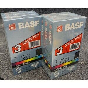 Lot of 6 BASF T-120 VHS Tapes Extra Quality New Sealed 3-Pack (Total 2 Units)